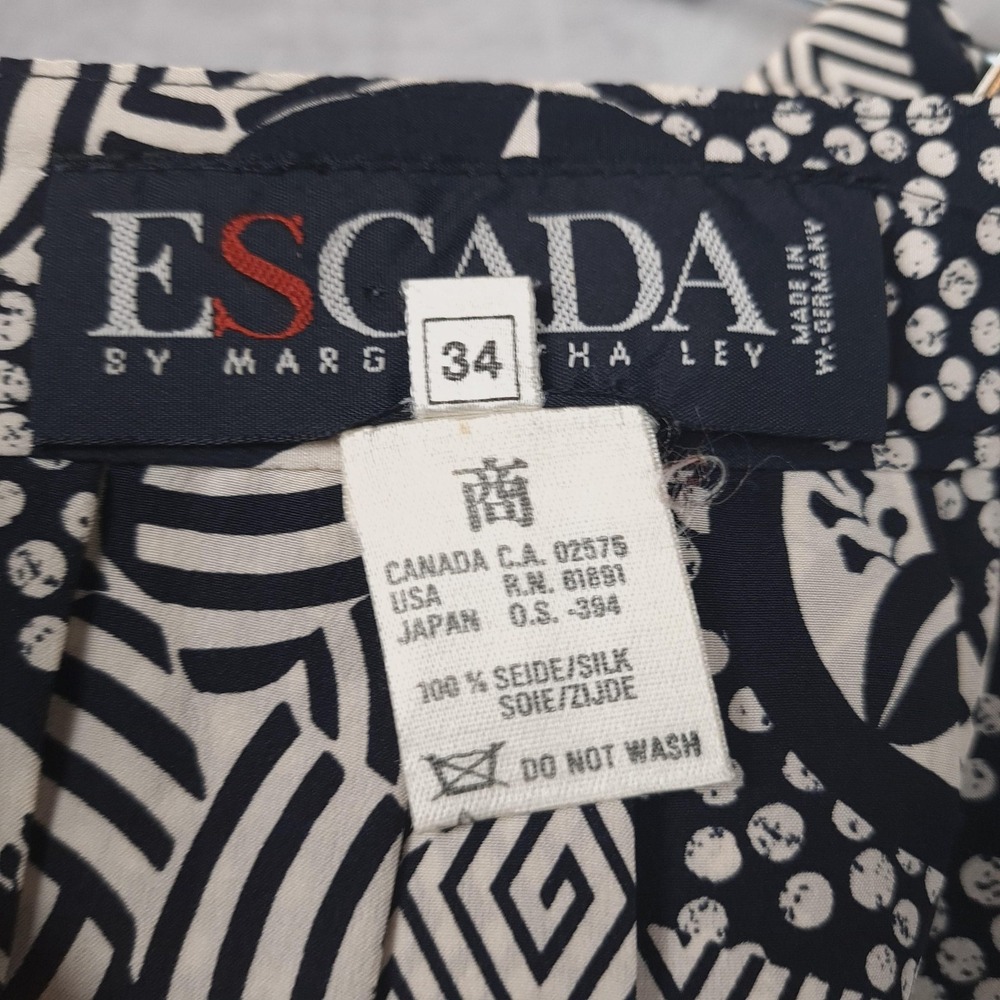 Vintage Escada Skirt Womens 34 Silk Pleated Geometric Blue Quiet Luxury - Picture 16 of 16
